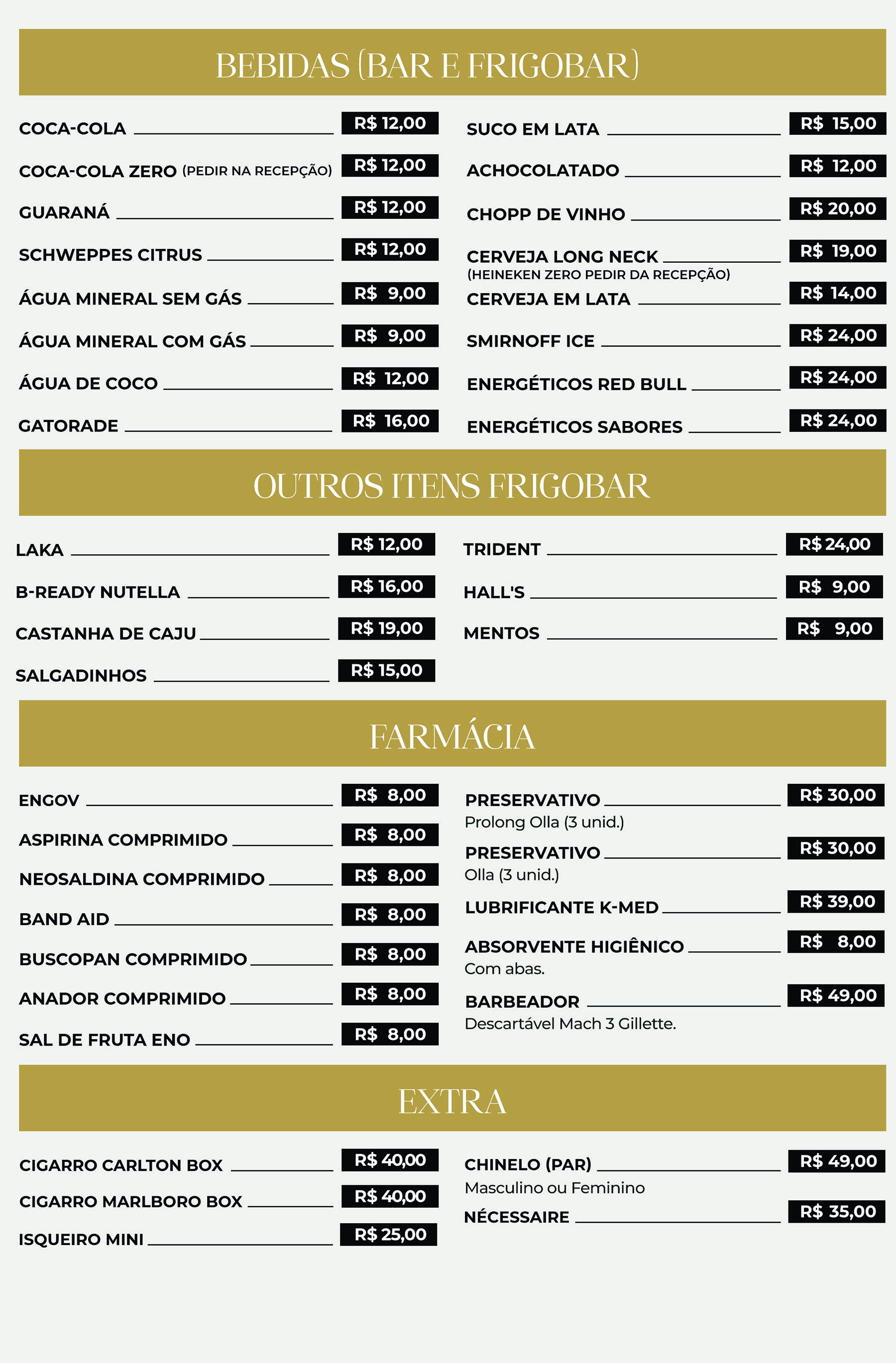 Bebidas, Frigobar e Outros